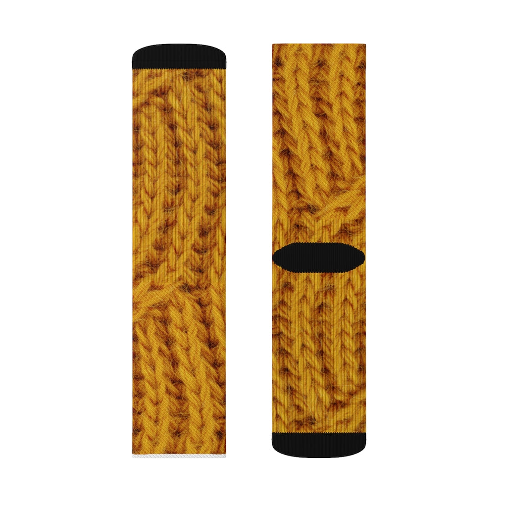 Wool Socks with Mustard Print Design for Fun and Novelty