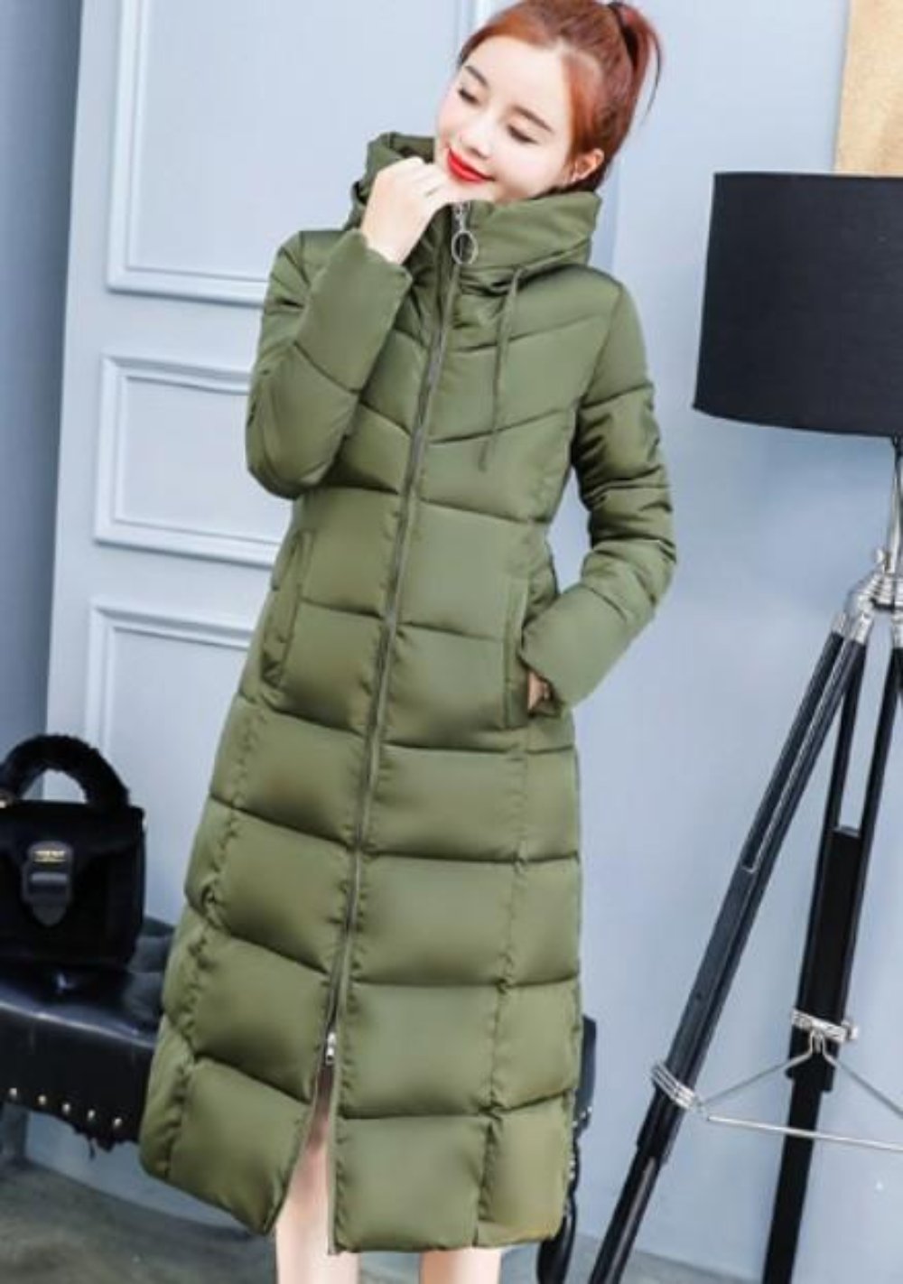 Brown Long Hooded Puffer Coat for Women with a Classic Look