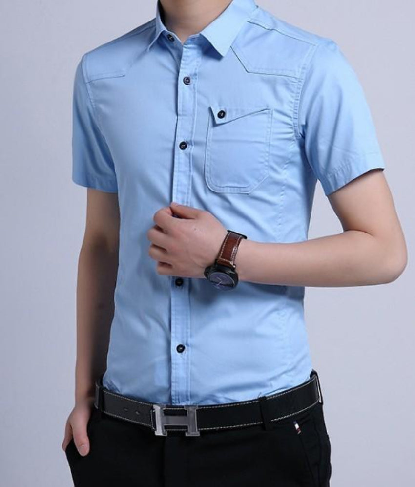 Short Sleeve Shirt with Flip Pockets for Men