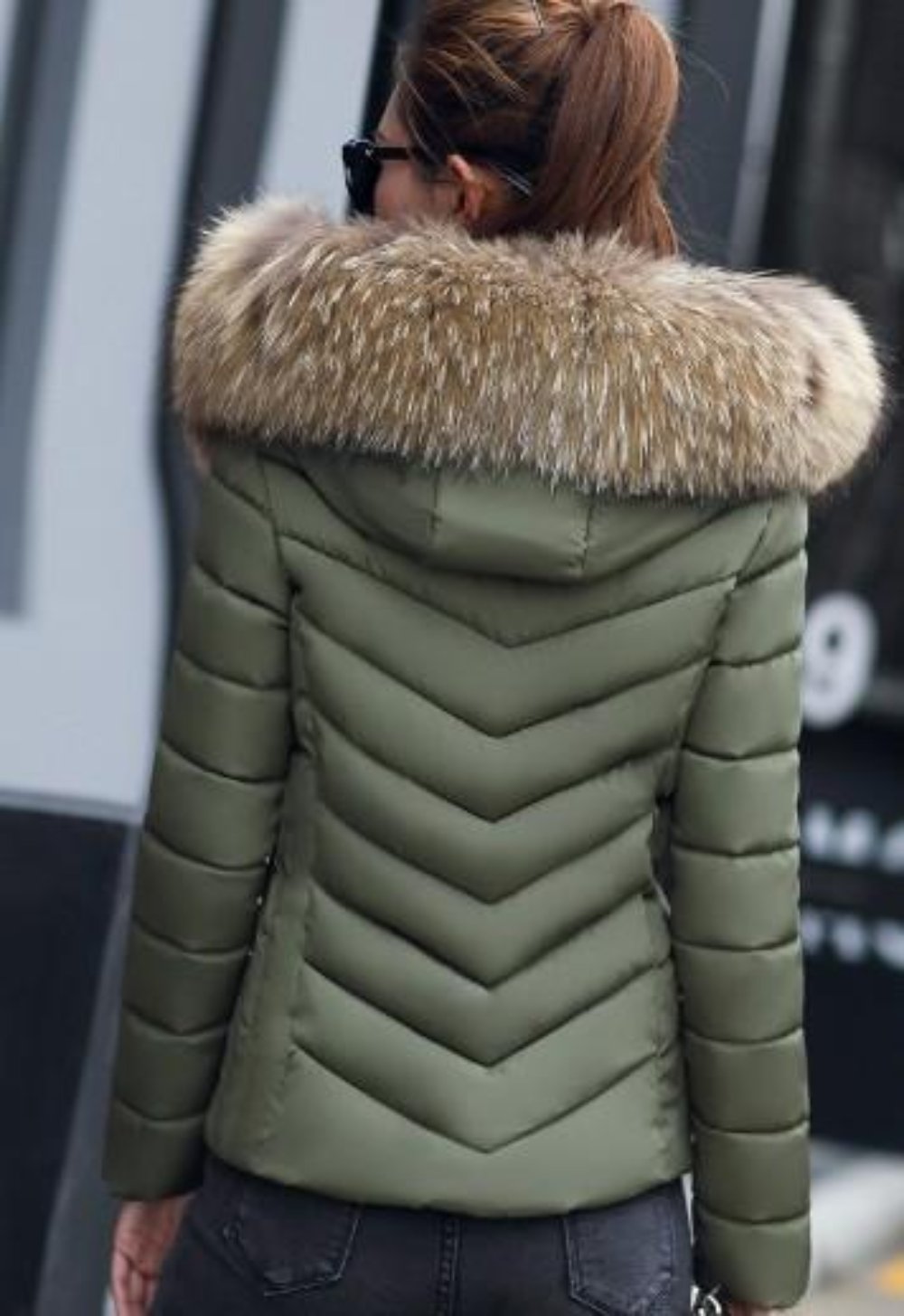 White Slim Fit Winter Hooded Short Zip-Up Jacket for Women