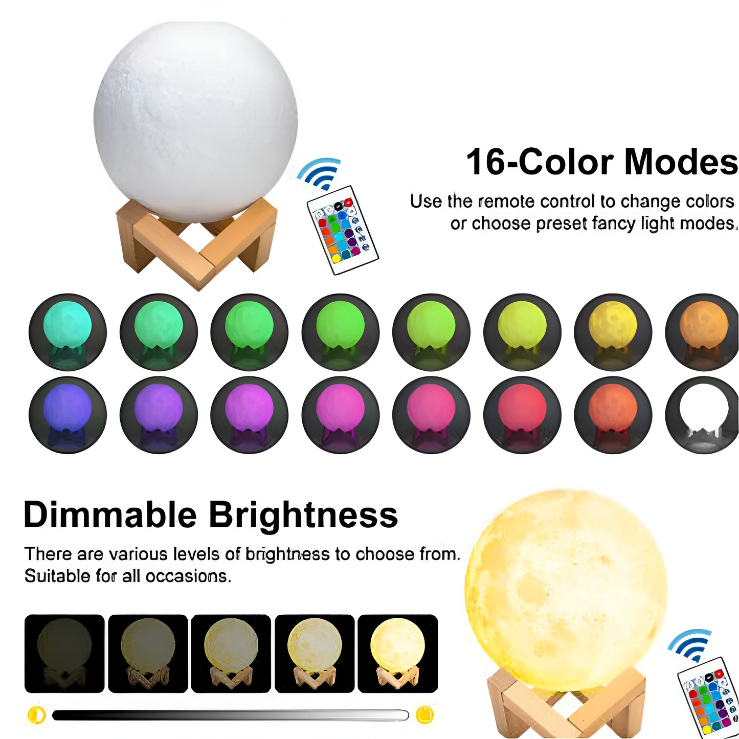 16 Colors Moon Lamp with Remote Touch Control