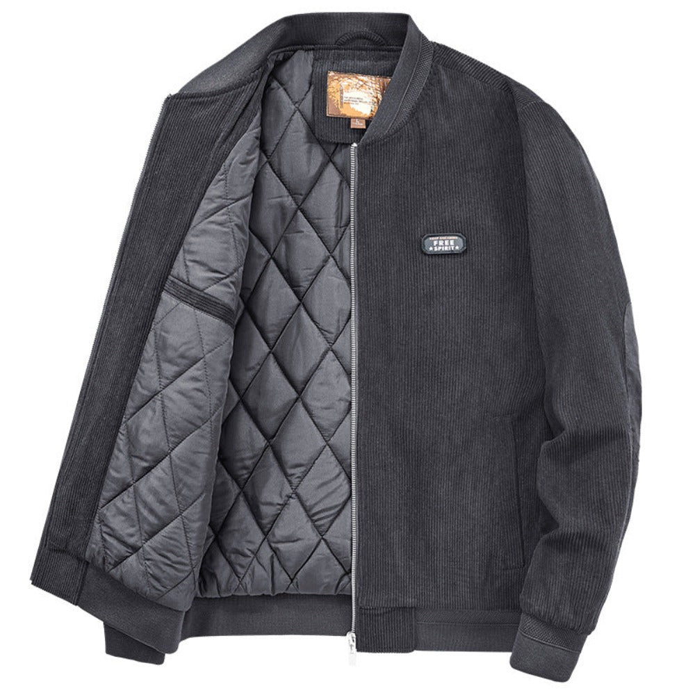 Winter Jacket with Elbow Patches and Zippered Collar for Men