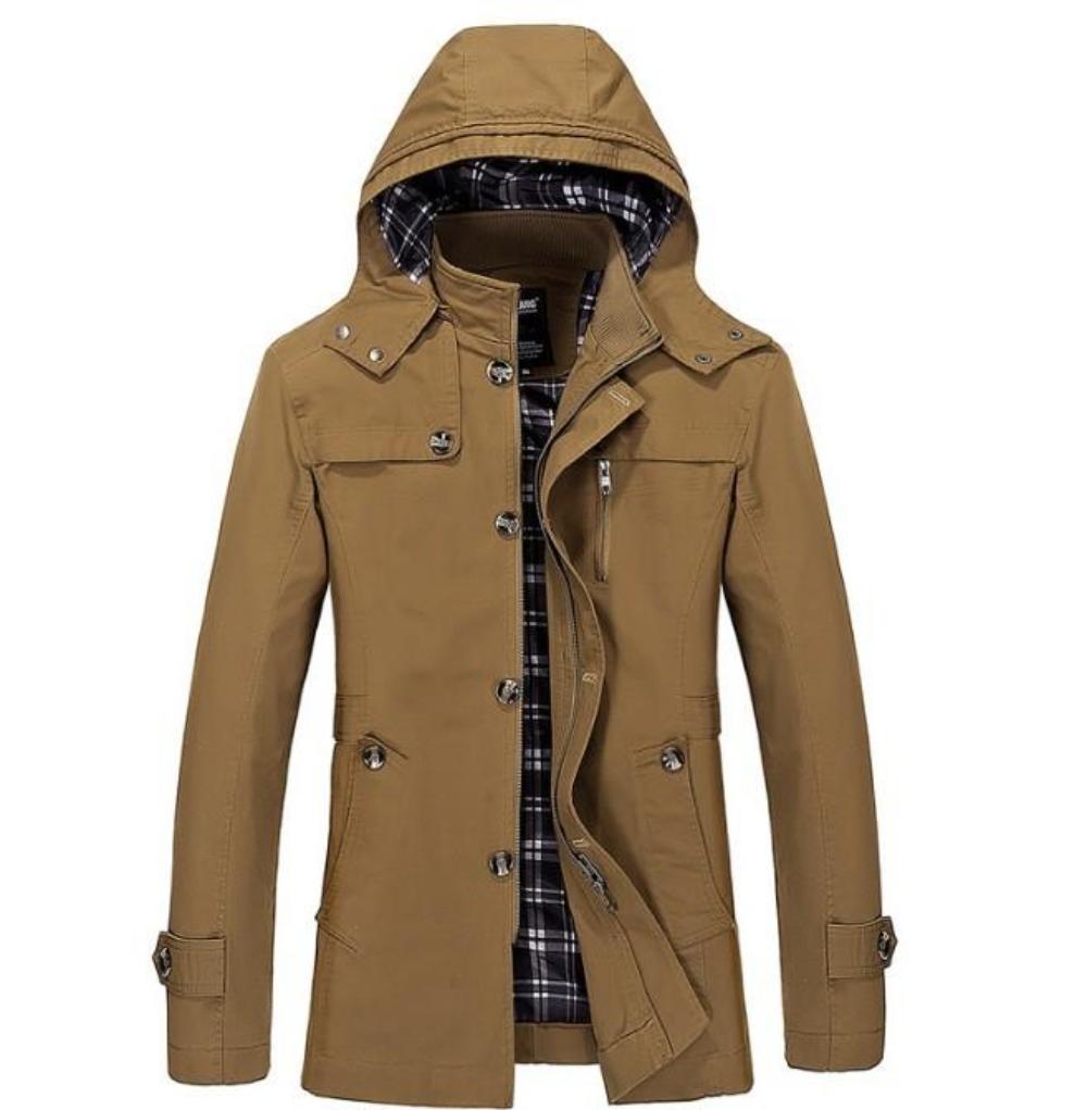 Winter Trench Coat with Mid Length and Hood for Men
