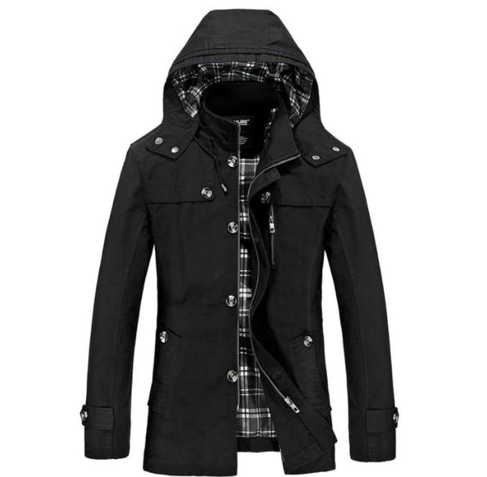 Winter Trench Coat with Mid Length and Hood for Men