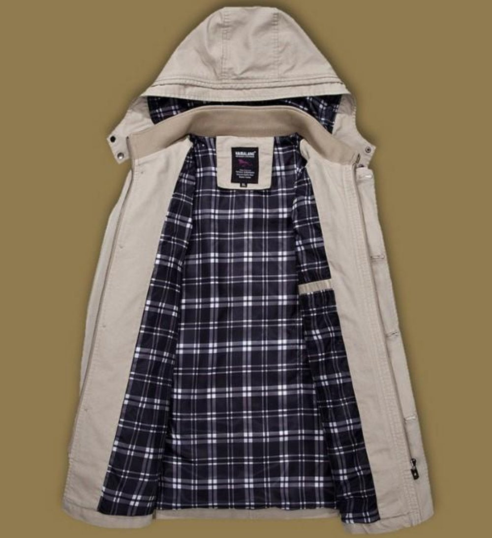Winter Trench Coat with Mid Length and Hood for Men