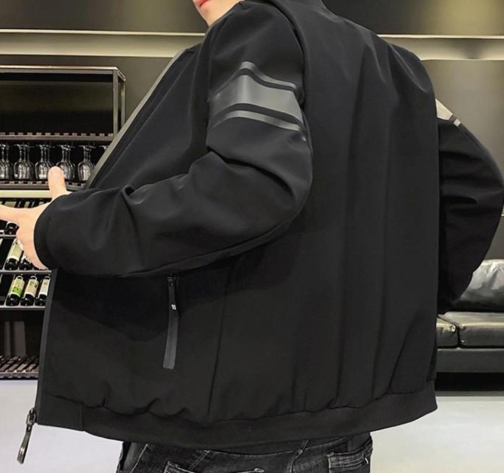Striped Sleeve Zip-Up Bomber Jacket for Men