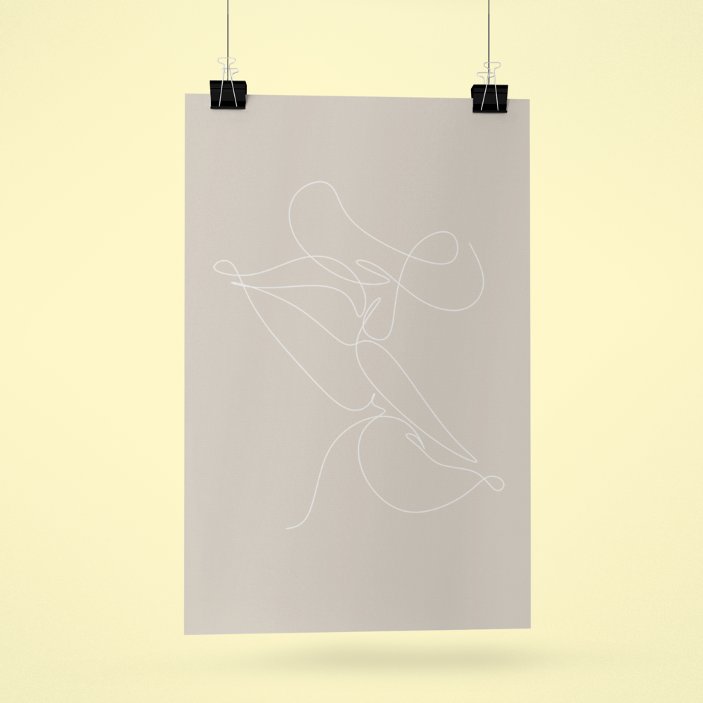 Abstract Art Print with Kiss Outline Design