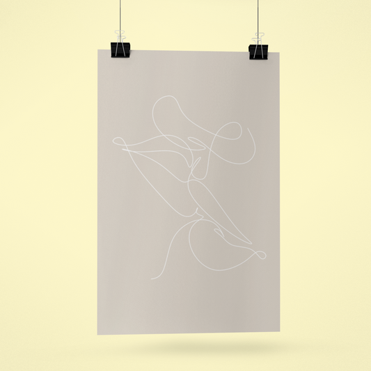 Abstract Art Print with Kiss Outline Design