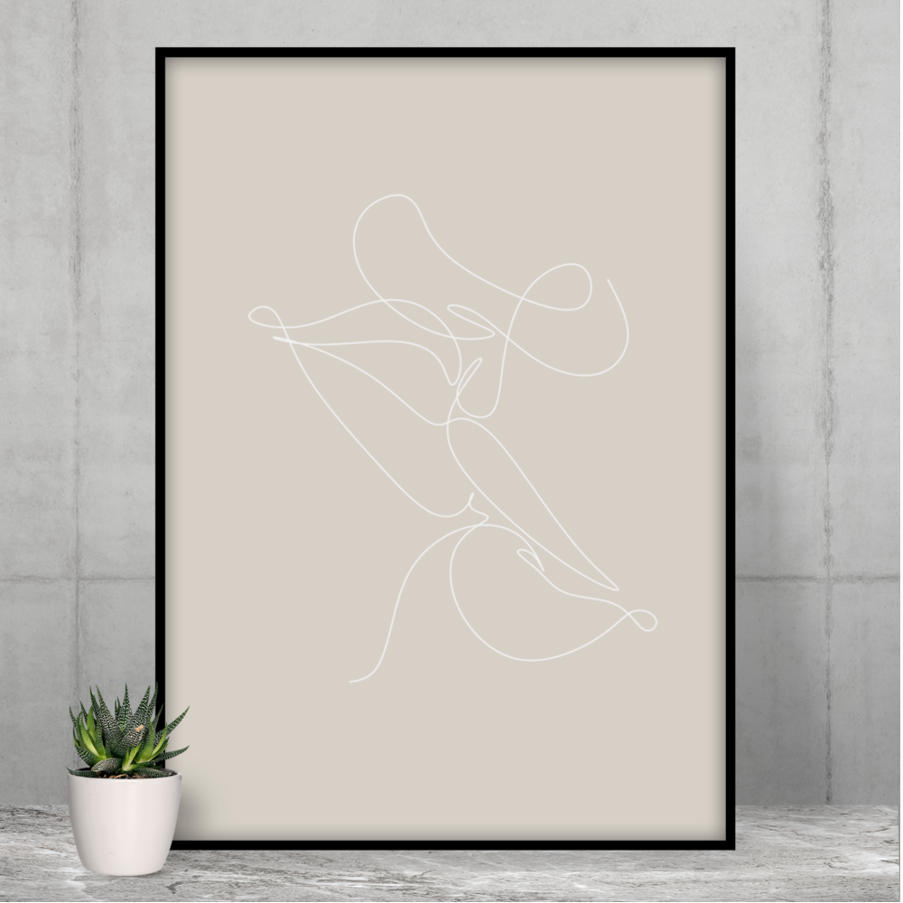 Abstract Art Print with Kiss Outline Design