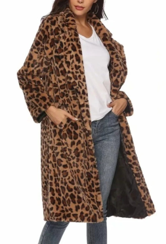 Animal Print Midi Women's Coat: Embrace the Wild Side in Style!