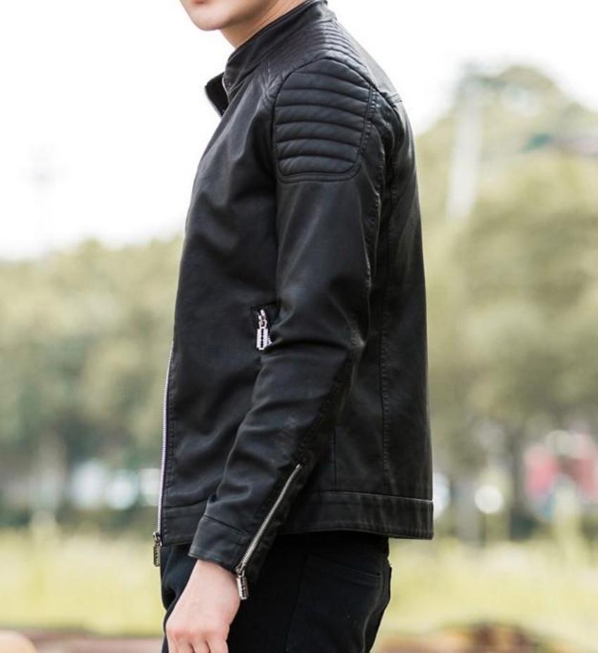 Slim-Fit Faux Leather Motorcycle Jacket for Men