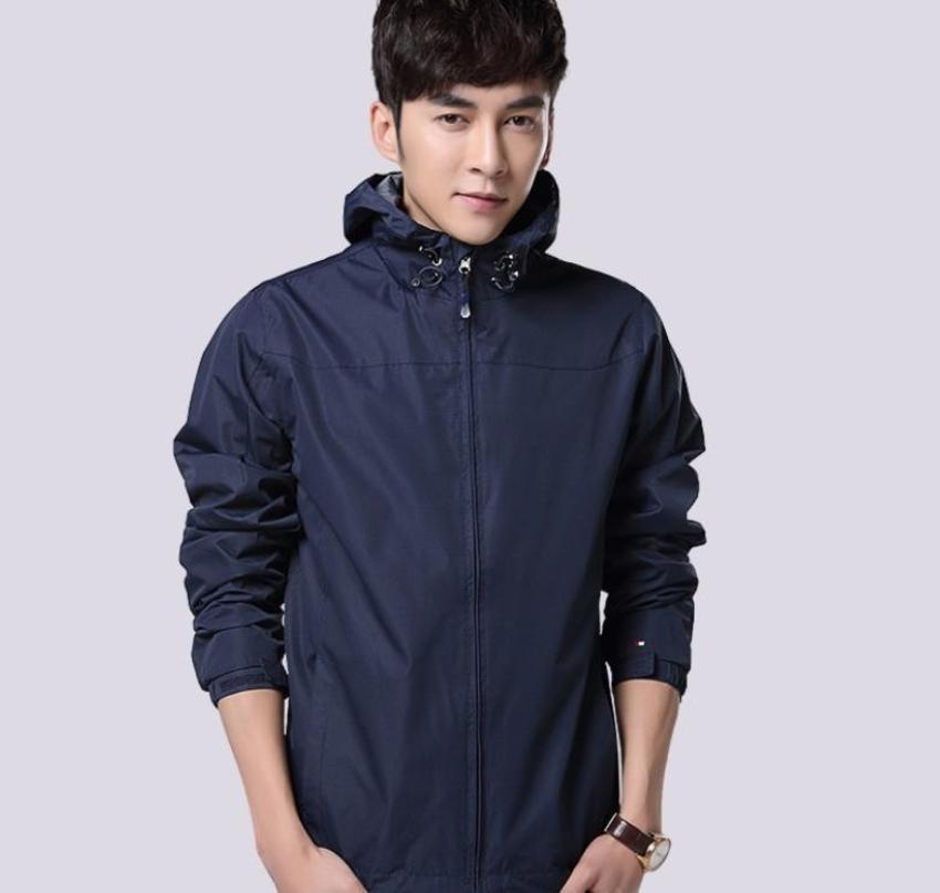 Windproof Hooded Jacket for Men with Elevated Collar