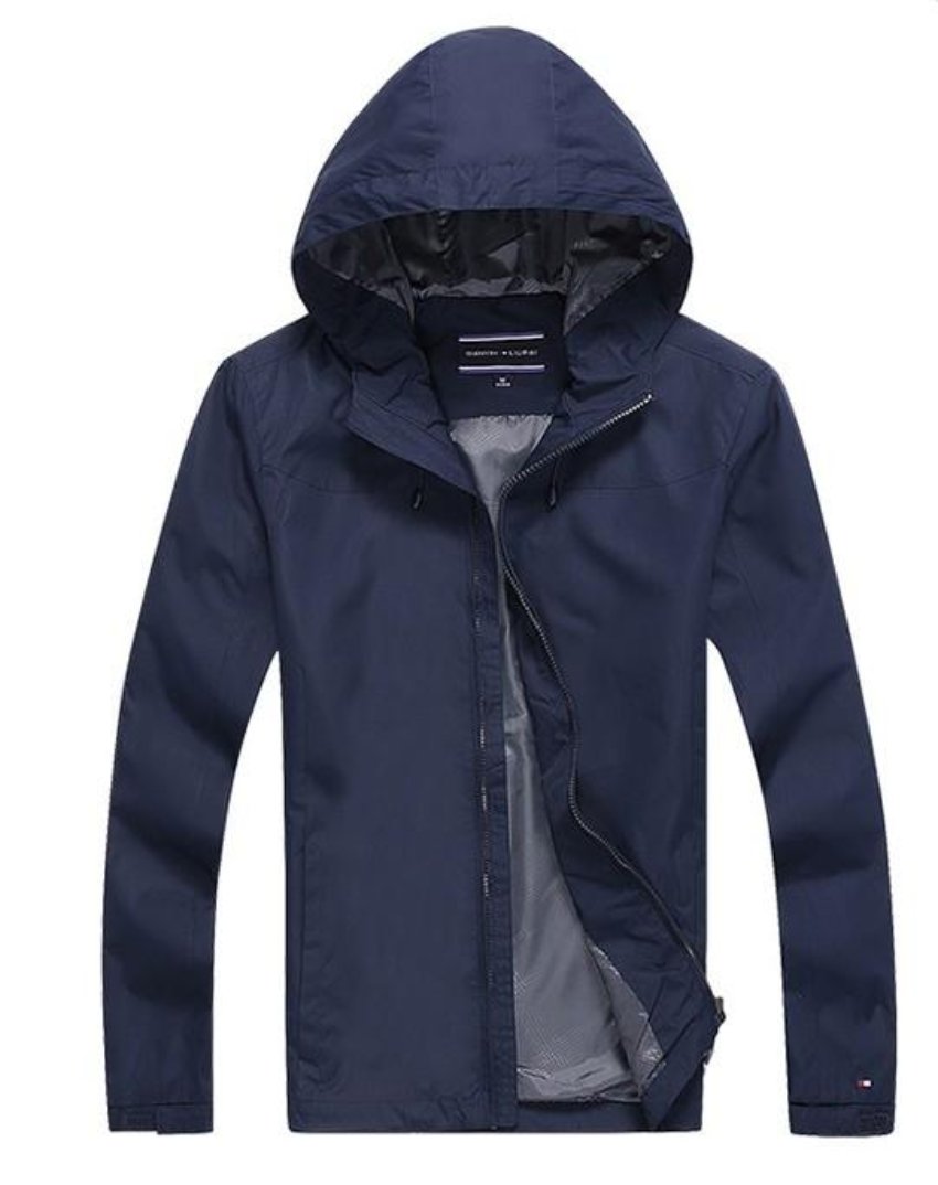Windproof Hooded Jacket for Men with Elevated Collar