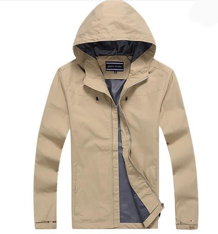 Windproof Hooded Jacket for Men with Elevated Collar
