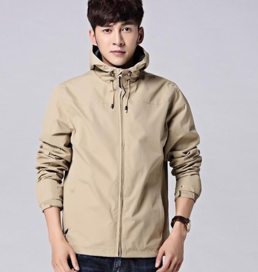 Windproof Hooded Jacket for Men with Elevated Collar
