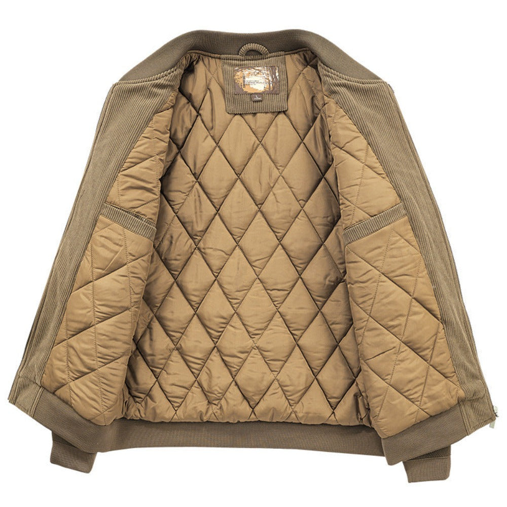 Winter Jacket with Elbow Patches and Zippered Collar for Men