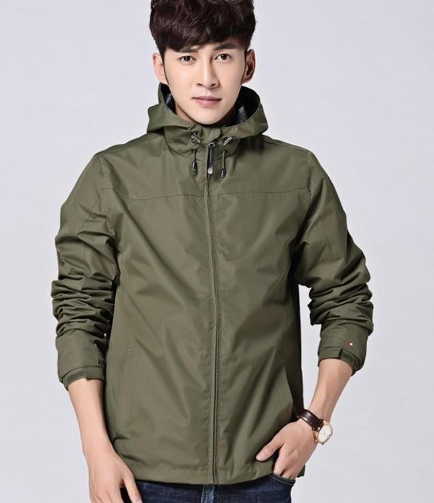 Windproof Hooded Jacket for Men with Elevated Collar
