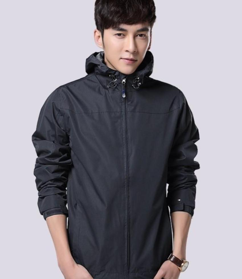 Windproof Hooded Jacket for Men with Elevated Collar