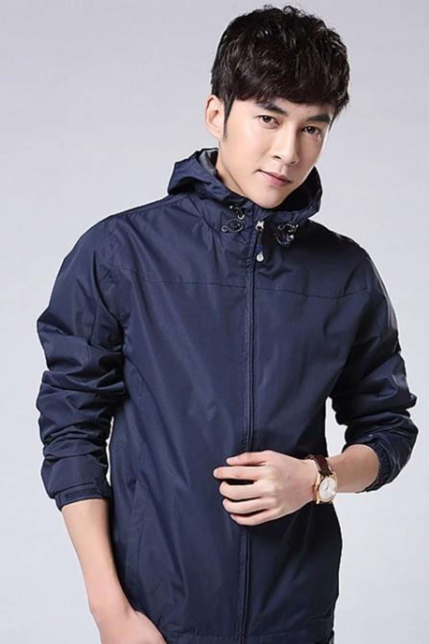 Windproof Hooded Jacket for Men with Elevated Collar