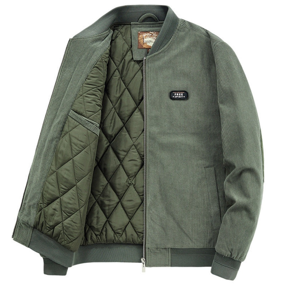 Winter Jacket with Elbow Patches and Zippered Collar for Men