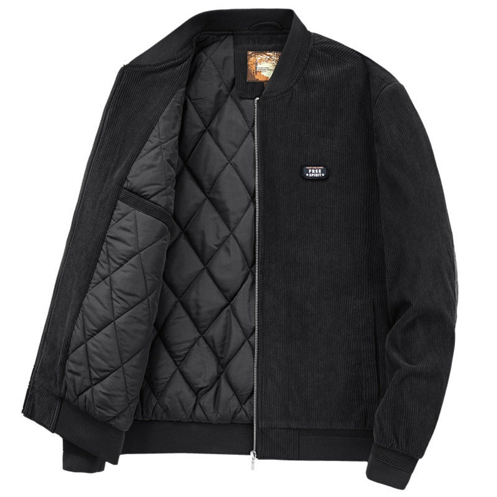 Winter Jacket with Elbow Patches and Zippered Collar for Men