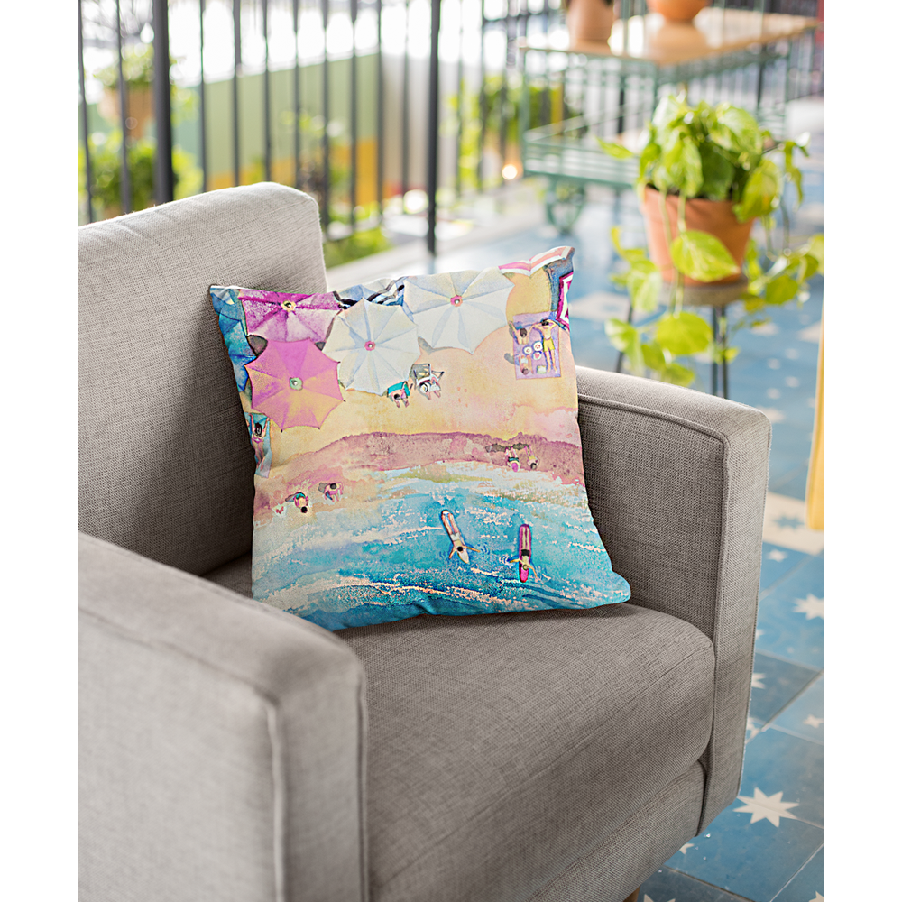 Vibrant Beach-themed Square Pillow - Available in 4 Sizes