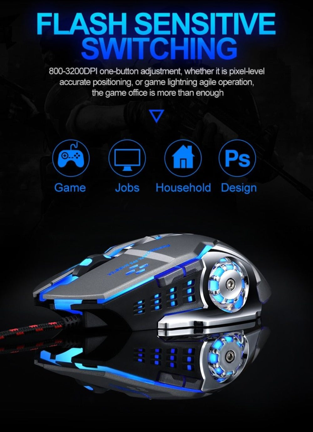 Adjustable Wired LED Gaming Mouse - High Precision 3200DPI for Professionals