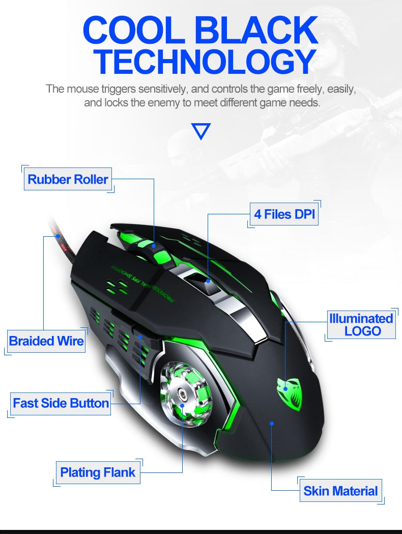 Adjustable Wired LED Gaming Mouse - High Precision 3200DPI for Professionals