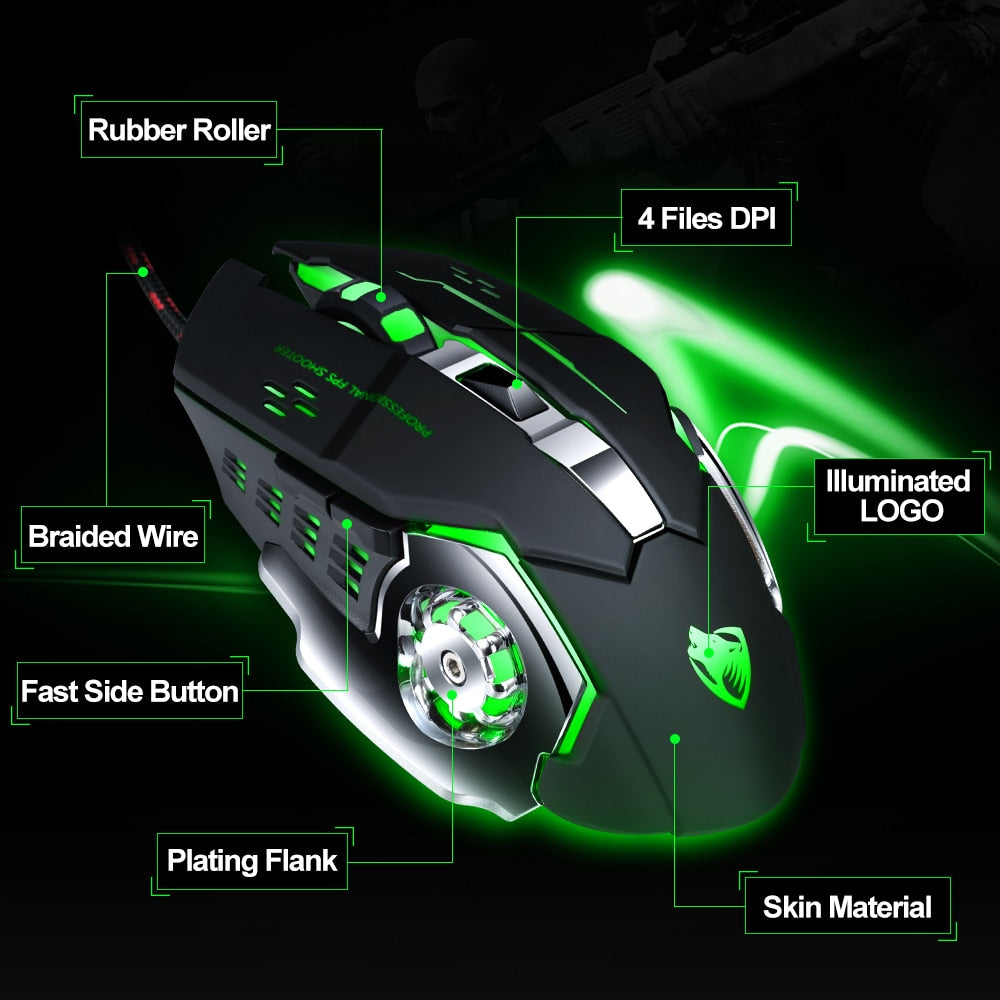 Adjustable Wired LED Gaming Mouse - High Precision 3200DPI for Professionals