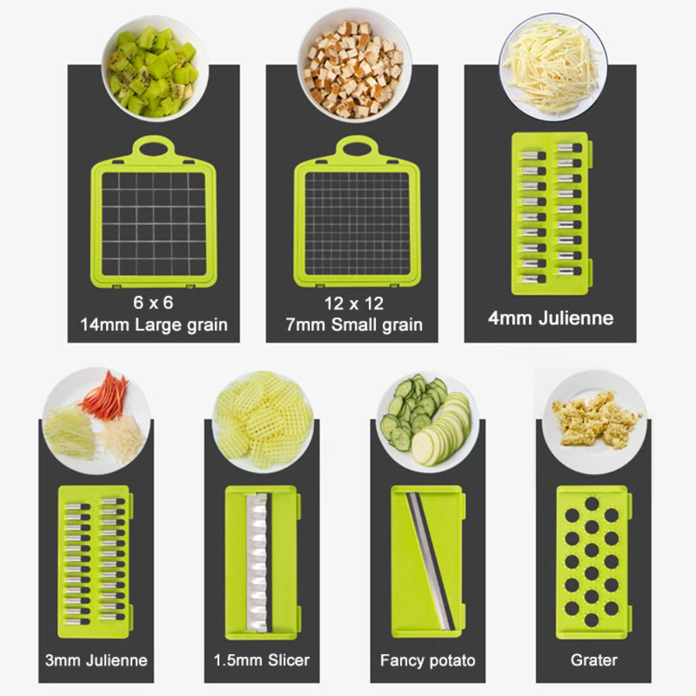 Vegetable and Fruit Slicer with Multi-Purpose Functionality and Convenient Food Storage