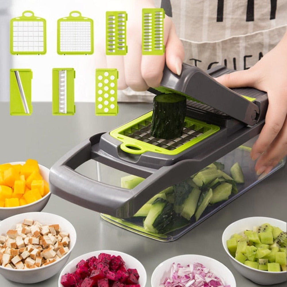 Vegetable and Fruit Slicer with Multi-Purpose Functionality and Convenient Food Storage