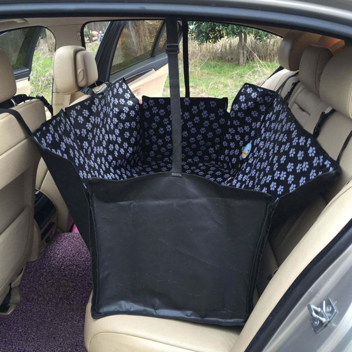 Water-Resistant Car Seat Protector for Dogs with Paw Design