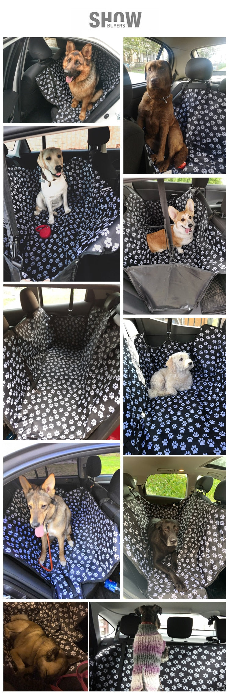 Water-Resistant Car Seat Protector for Dogs with Paw Design
