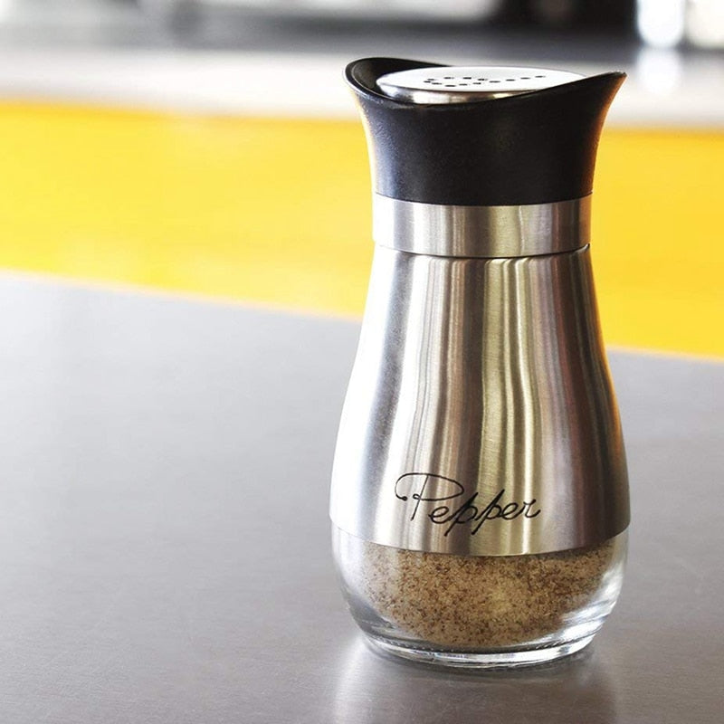 Stainless Steel and Glass Salt and Pepper Set, 4oz Capacity, Non-Toxic
