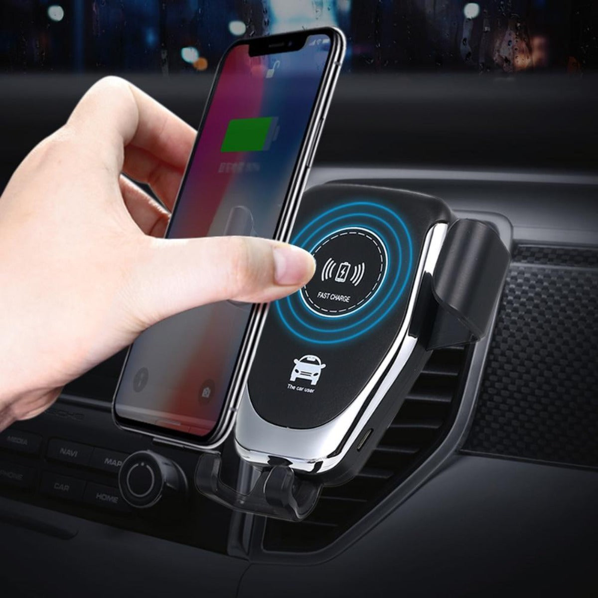 Universal Car Mount Holder with Qi-X Wireless Charging Technology