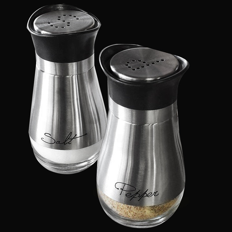 Stainless Steel and Glass Salt and Pepper Set, 4oz Capacity, Non-Toxic
