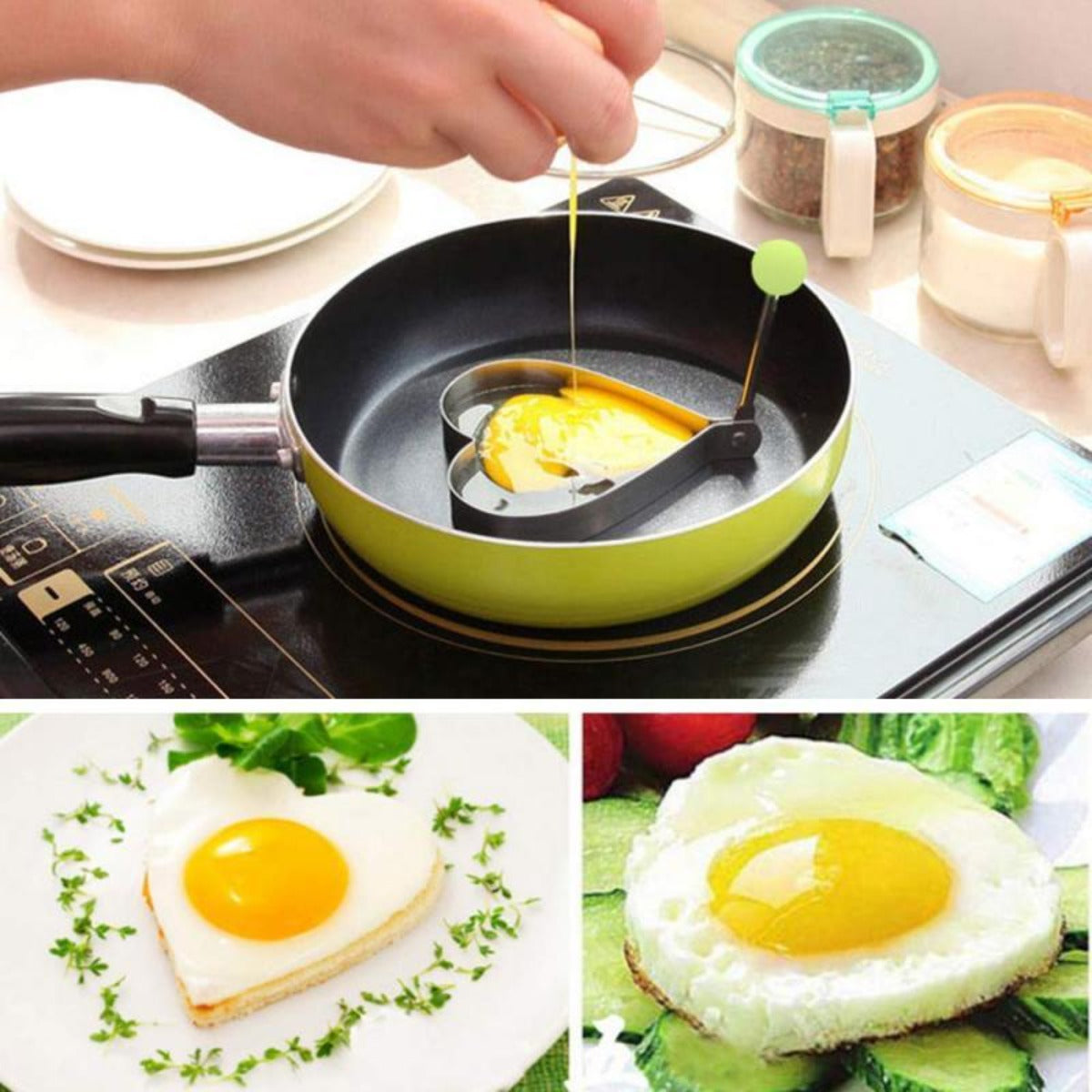 5 Piece Set of Stainless Steel Molds for Eggs and Pancakes