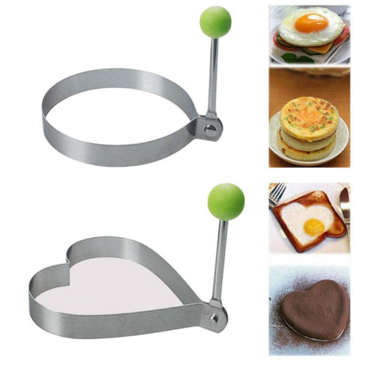 5 Piece Set of Stainless Steel Molds for Eggs and Pancakes