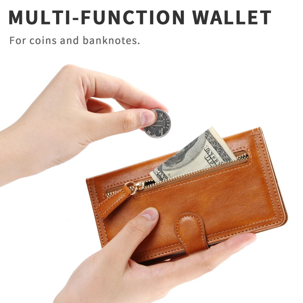 Wireless Charging Compatible Flip Case with Zippered Wallet for iPhone X to 14 Series