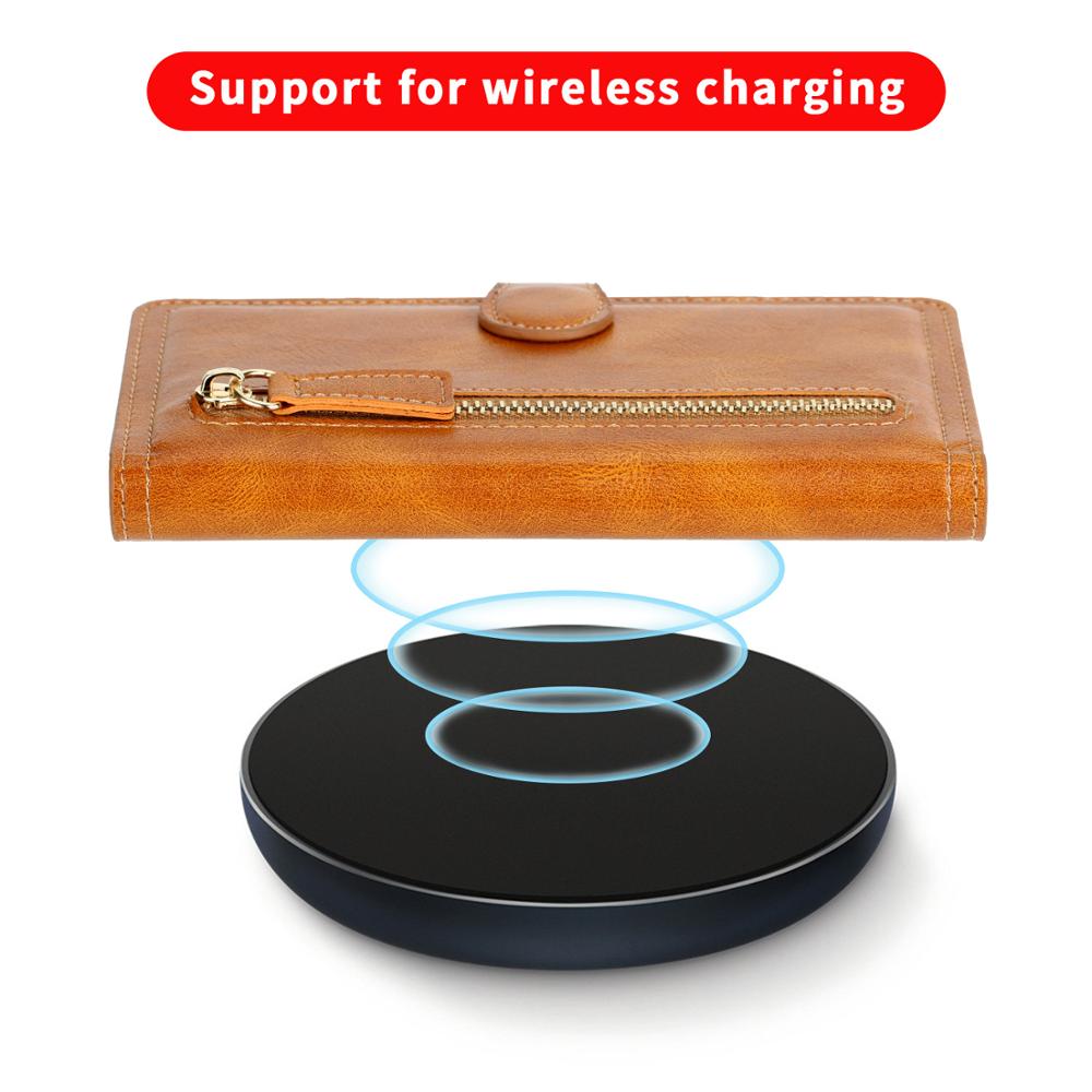 Wireless Charging Compatible Flip Case with Zippered Wallet for iPhone X to 14 Series