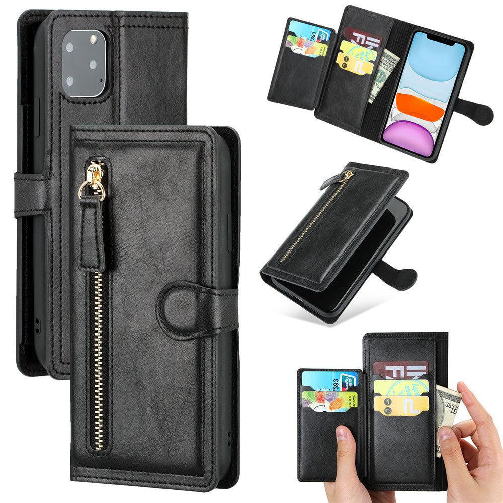 Wireless Charging Compatible Flip Case with Zippered Wallet for iPhone X to 14 Series