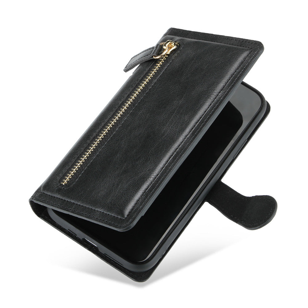 Wireless Charging Compatible Flip Case with Zippered Wallet for iPhone X to 14 Series