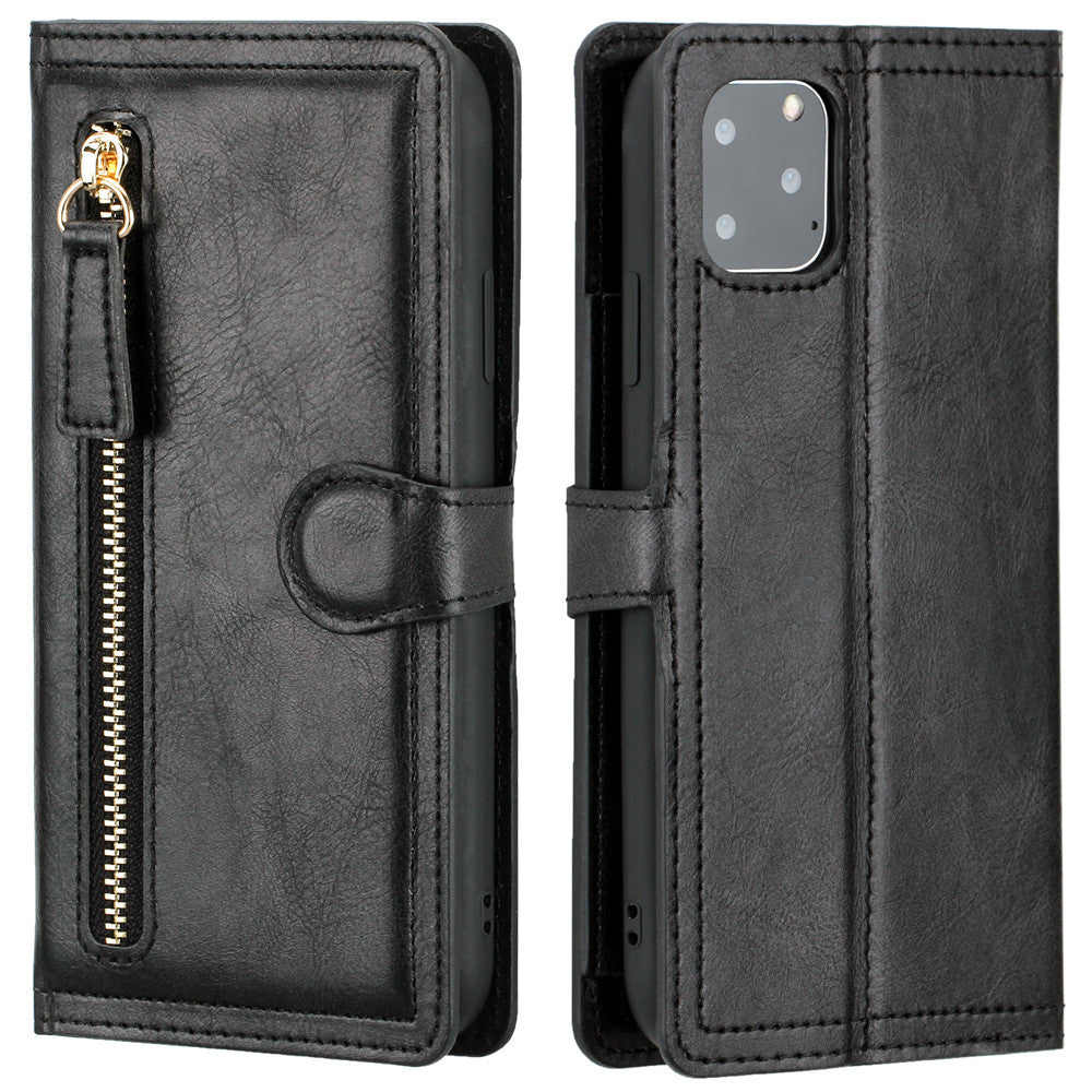 Wireless Charging Compatible Flip Case with Zippered Wallet for iPhone X to 14 Series