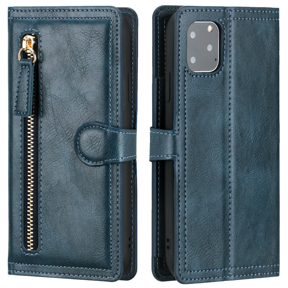 Wireless Charging Compatible Flip Case with Zippered Wallet for iPhone X to 14 Series