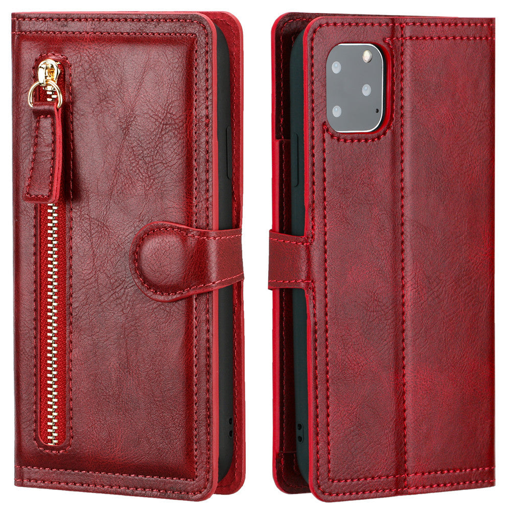 Wireless Charging Compatible Flip Case with Zippered Wallet for iPhone X to 14 Series