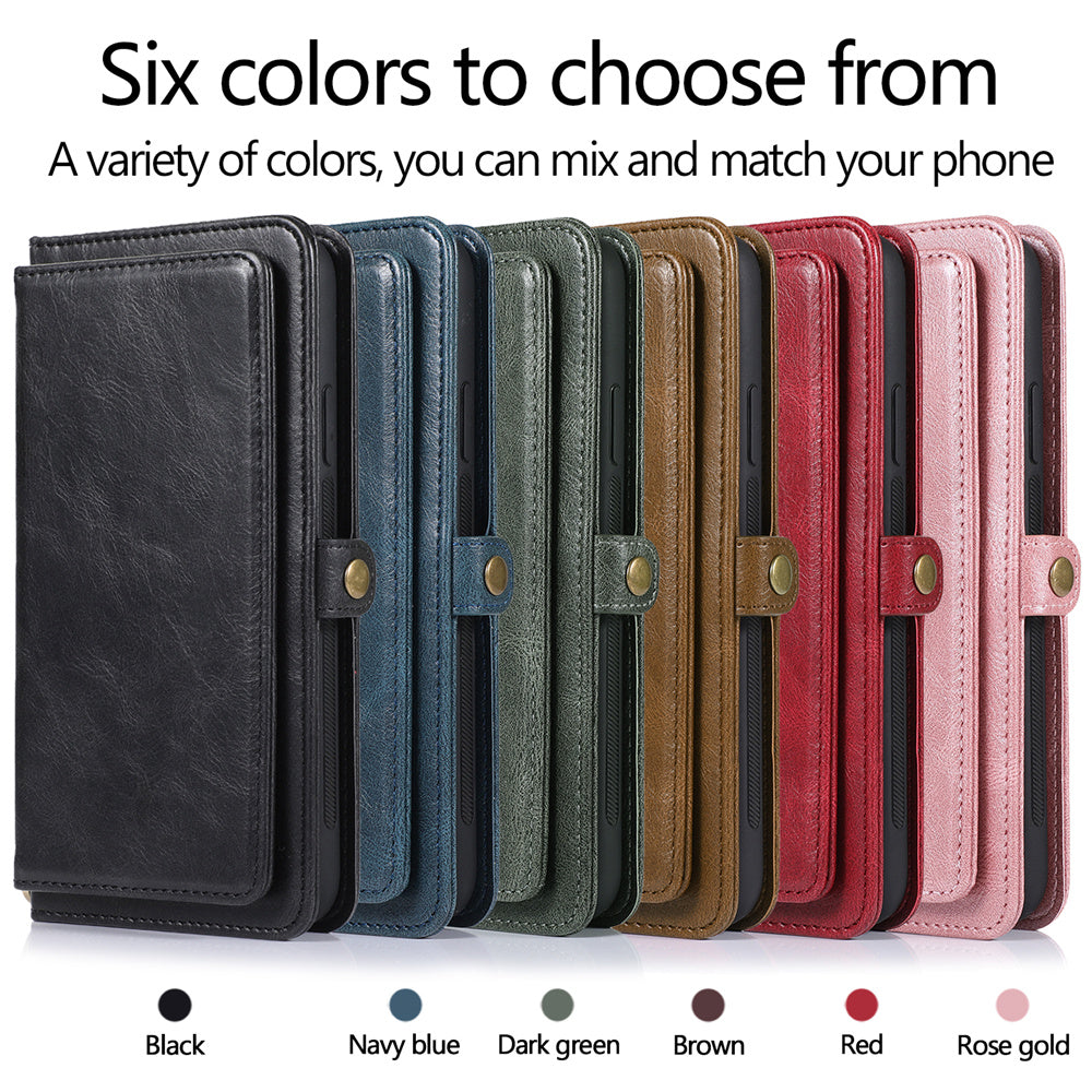 Vegan Magnetic Card Holder Wallet Case with Strap for iPhone 11 to 15, made from Synthetic Leather