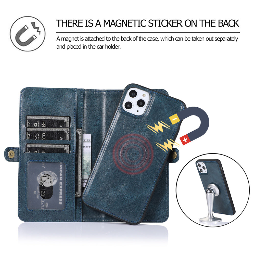Vegan Magnetic Card Holder Wallet Case with Strap for iPhone 11 to 15, made from Synthetic Leather