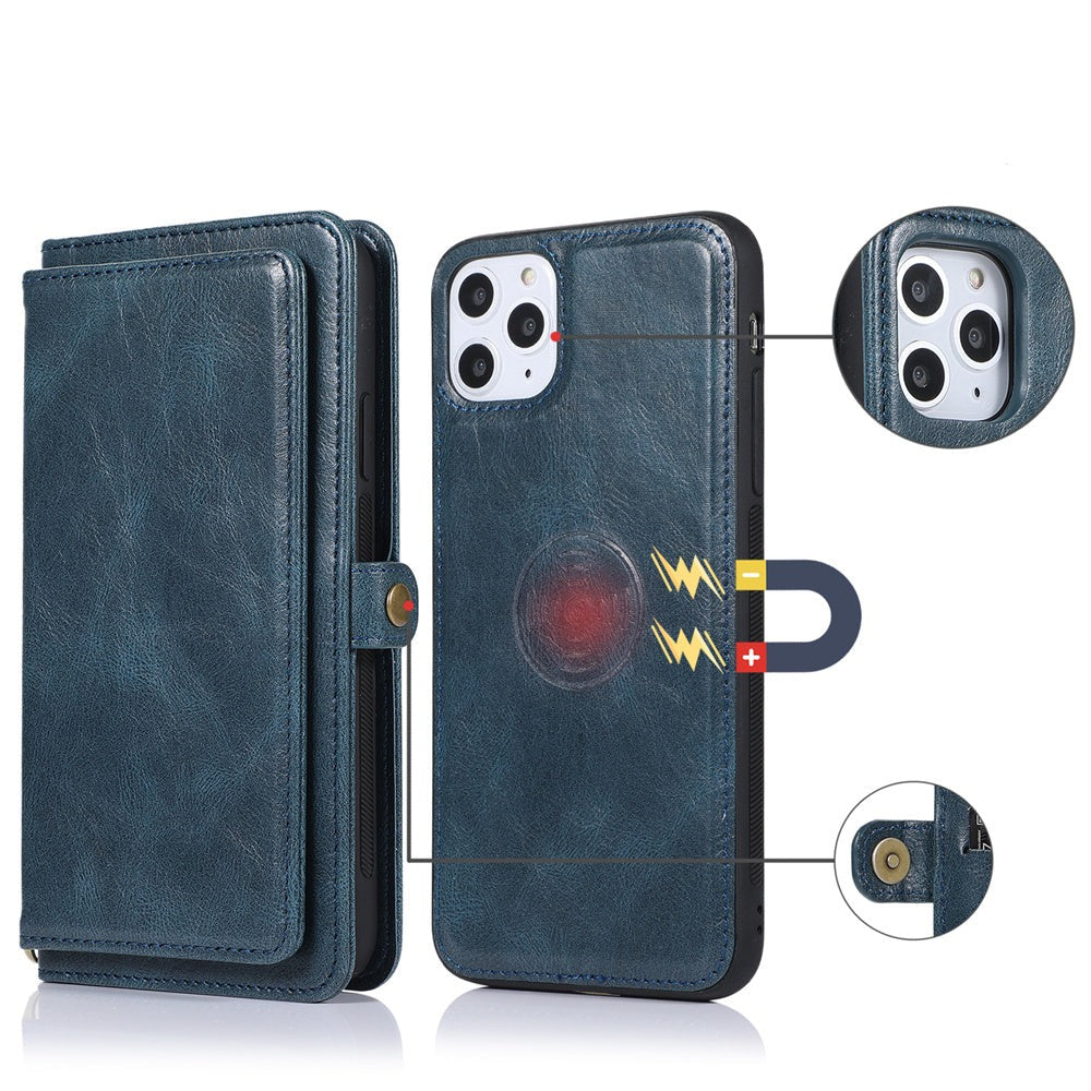 Vegan Magnetic Card Holder Wallet Case with Strap for iPhone 11 to 15, made from Synthetic Leather
