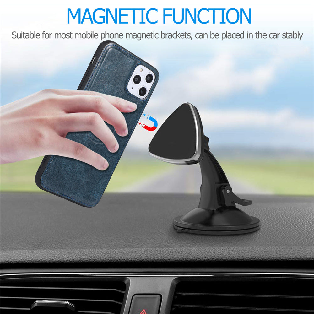 Vegan Magnetic Card Holder Wallet Case with Strap for iPhone 11 to 15, made from Synthetic Leather