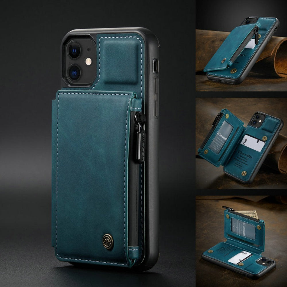 Slim Back Case with Zipper for iPhone 11 to 15 Series